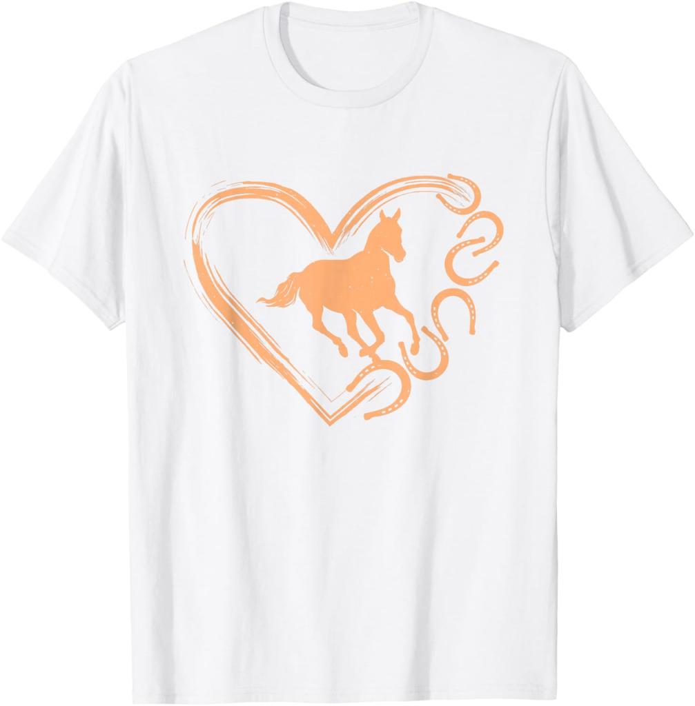 Pferdeherz Hufeisen Grafik Lässiges Baumwoll-T-Shirt Reitliebhaber Tee