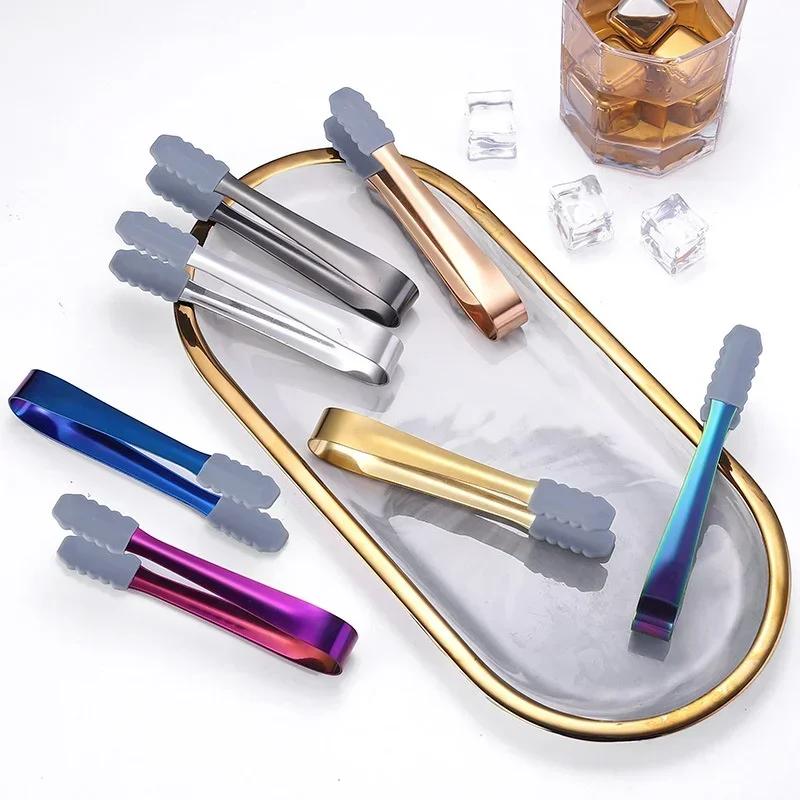 Silicone Head Non-Slip Food Ice Cube Clip Tongs Bread Barbecue Mini Sugar Dessert Clamp House Kitchen Party Coffee Bar Utensils
