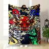 Japanese Style Oni Mask Clouds Blanket Bedroom Blanket for Livingroom Couch Lunch Break Soft Throw for Friend's Festival Gift