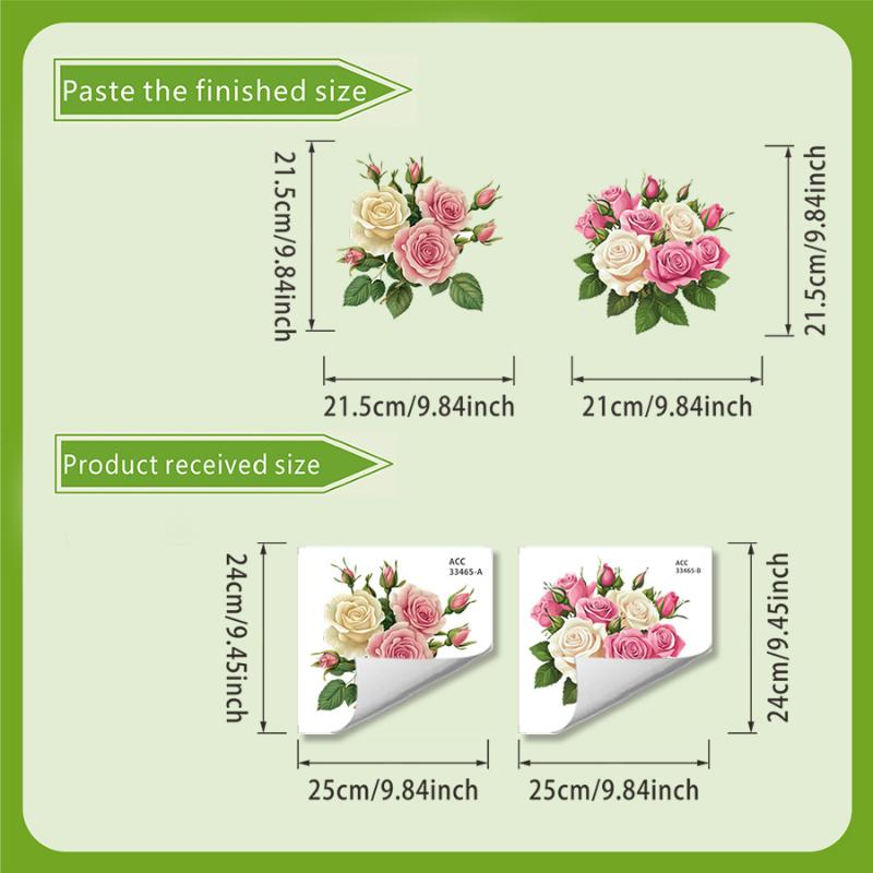 2Pcs Creative Rose Flower Waterproof Toilet Sticker Bathroom Wall Background Decal Home Decoration Self-adhesive Posters