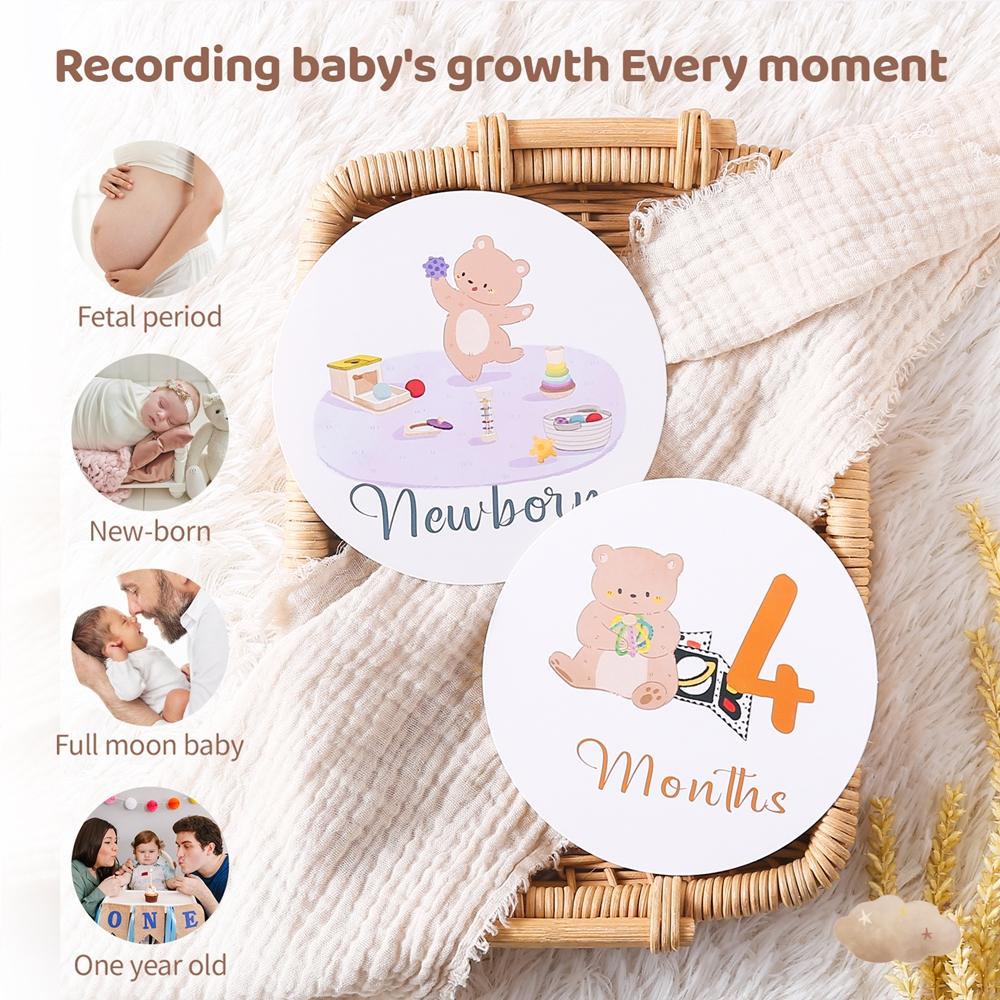 12Pc Baby Mileage Piece Baby Po Pography Accessories Newborn Birthday Gifts Souvenir Cute Bear Print Growth Commemoration
