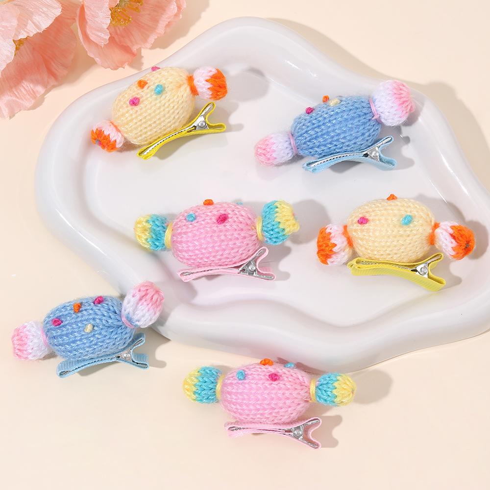 6Pcs New Cute Knit Candy Hair Clips Sweet Macaron Colors Dot Hairpins For Girls Children Trendy Daily Headwear Hair Accessories