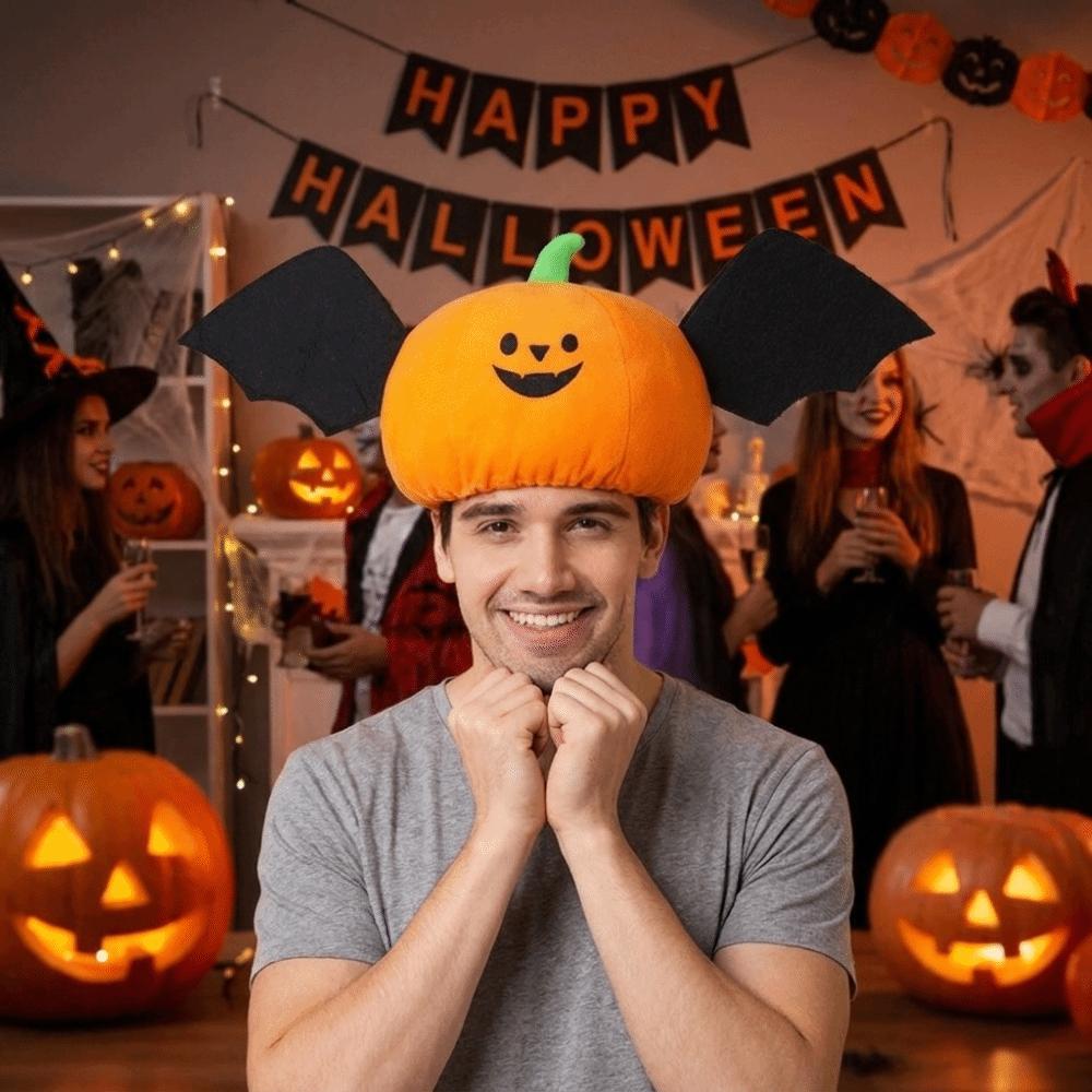 Lightweight Novelty Bat Pumpkin Hat Funny Breathable Halloween Cosplay Headgear Soft Comfortable Plush Headwear Cosplay Costume