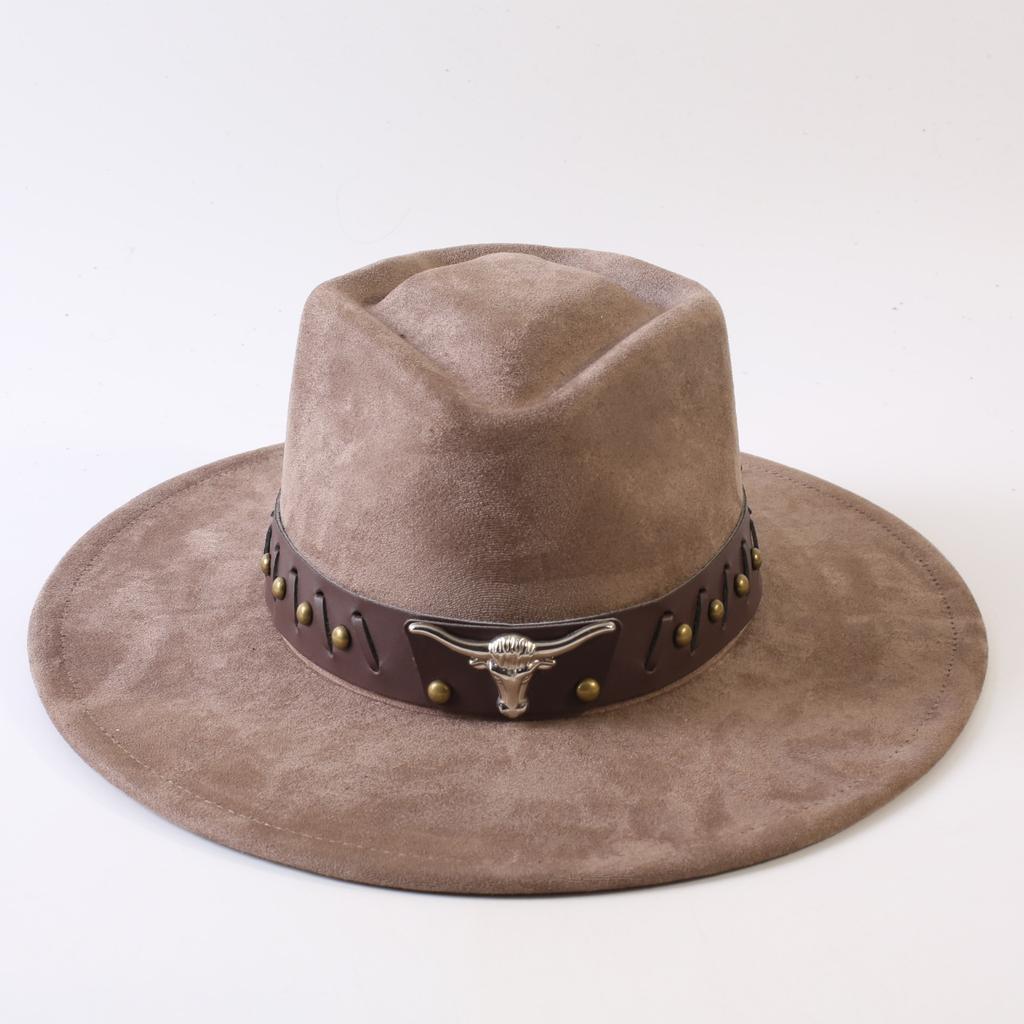 Beliebter europäischer und amerikanischer Stil Wildleder-Zylinderhut mit breiter Krempe, klassischer Mode-Western-Cowboyhut für Herren und Damen