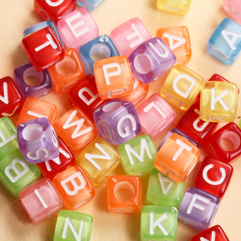 80pcs 6mm Square Acrylic Cube Letter Loose Bead for Jewelry Making DIY Bracelet Handmade Materials Charms Accessories