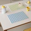 Fresh Green Yellow Plaid Placemat Heart Print Waterproof Non Slip Heat Resistant Dining Table Decor Desk Pad Kitchen Mat