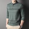 Nuovo Stile Autunnale Maglietta POLO a Maniche Lunghe con Taschino, T-shirt a Righe Casual da Uomo di Mezza Età, Tendenza Moda Papà