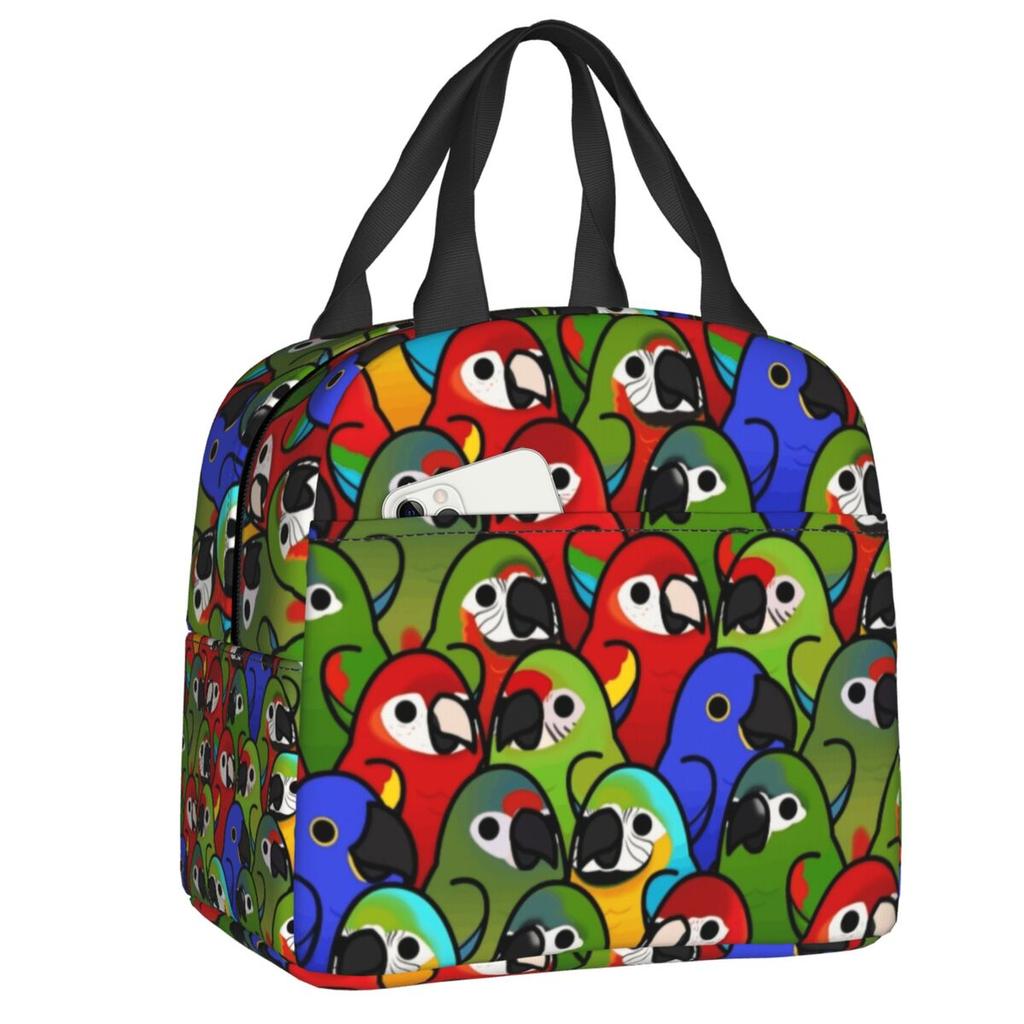 Custom Parrot Birds Cockatiel Squad Insulated Lunch Bags for Women Resuable Cooler Thermal Bento Box Outdoor Camping Travel
