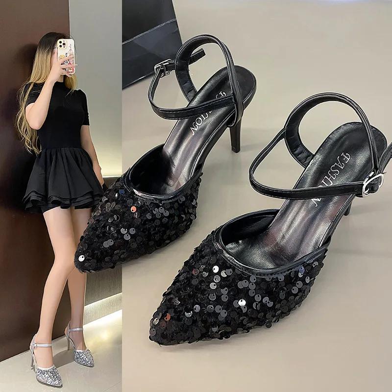 Fashion 35-42 Size Large Size Women's Shoes Wide Fat Feet Summer 2025 New Bao Toe Sandals Pointed Stiletto Heels