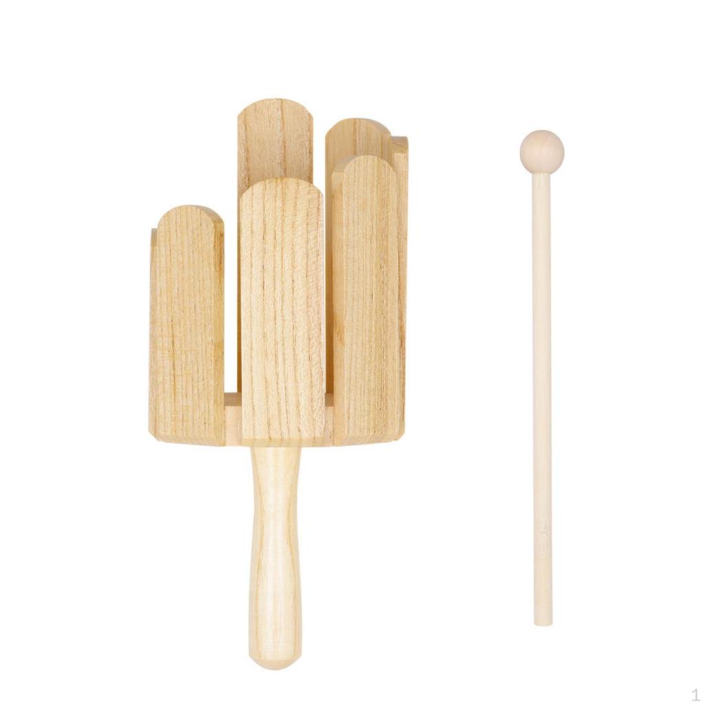 Multitone Wood Block Burr with Mallet Polished Wooden Percussion Instrument for Kids,