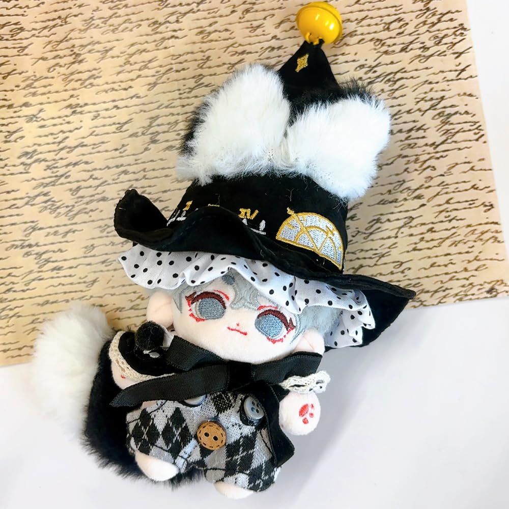 Wizard Plush Clothes [Hat, Tail, Overalls, and Collar Set] for 10cm Doll, Black, Plush Clothes, Kigurumi Accessories, Otaku Activities, Doll, Mascot,