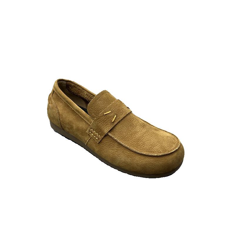 Lazy Leather Breathable Soft-soled Driving Beanie Shoes Big Head Casual Leather Shoes