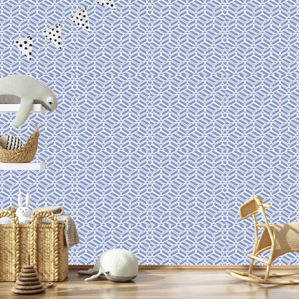 Wallpaper Geometric Pattern Blue, White and Azure 50x1000