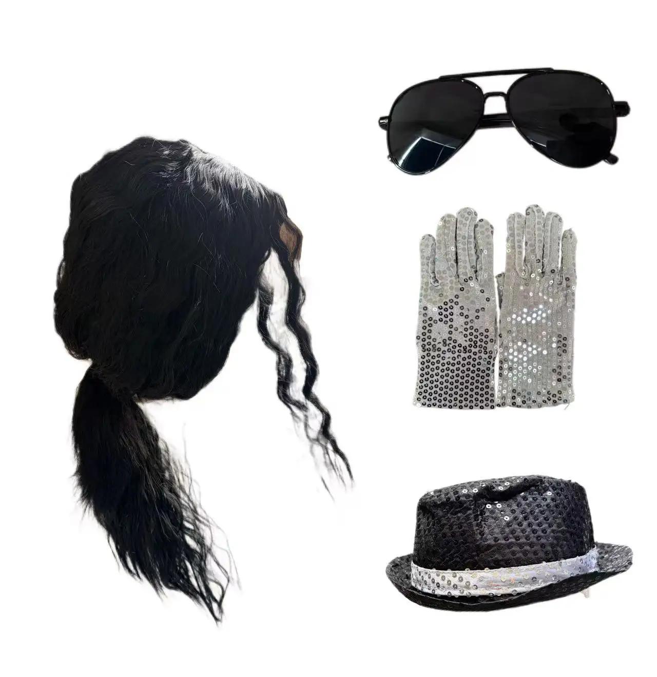 Volwassen Vrouwen Mannen 80s 90s Popster Michael Jackson Cosplay Kostuum Pruik Halloween Podiumoptreden Hip Hop Dans Gezinskleding M roze
