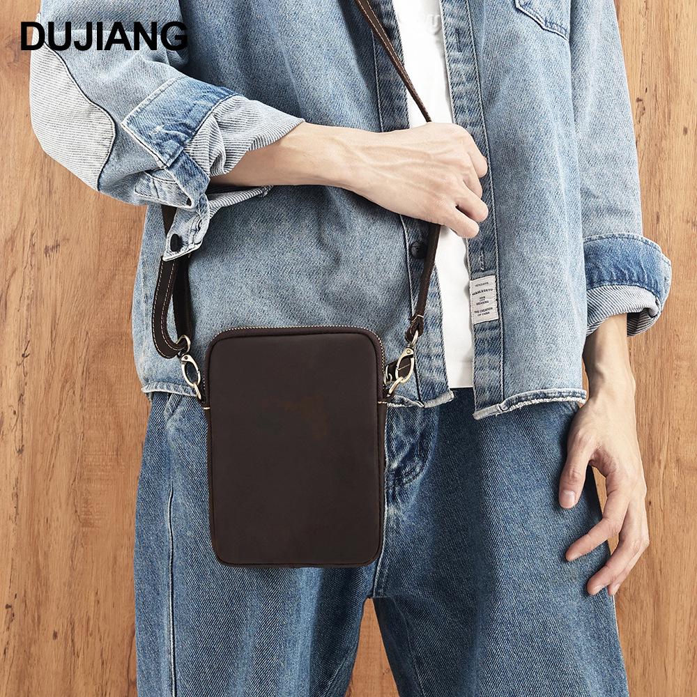 Men's Crazy Horse Leather Shoulder Bag - Genuine Cowhide Crossbody, Casual Summer Messenger Backpack
