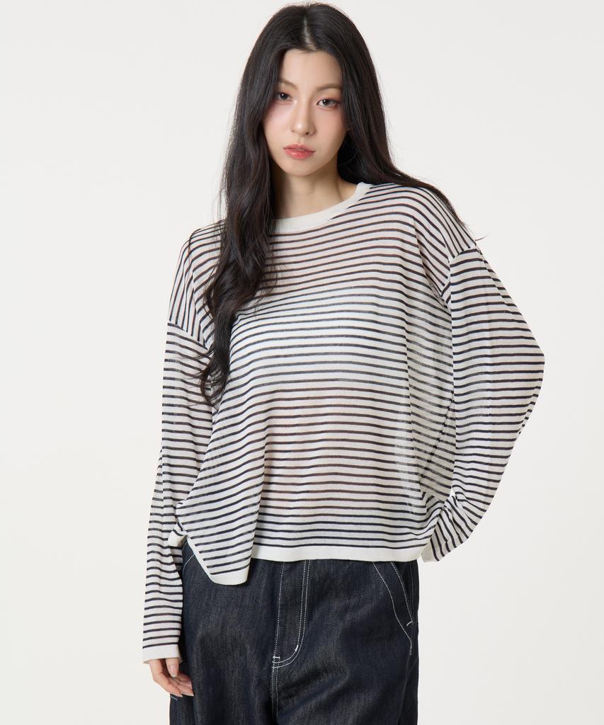 UNKNOWN PLANET Striped Long Sleeve Knit White