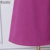 ZANZEA Womens Casual Elastic Waist Solid Color Loose Wide Leg Pants