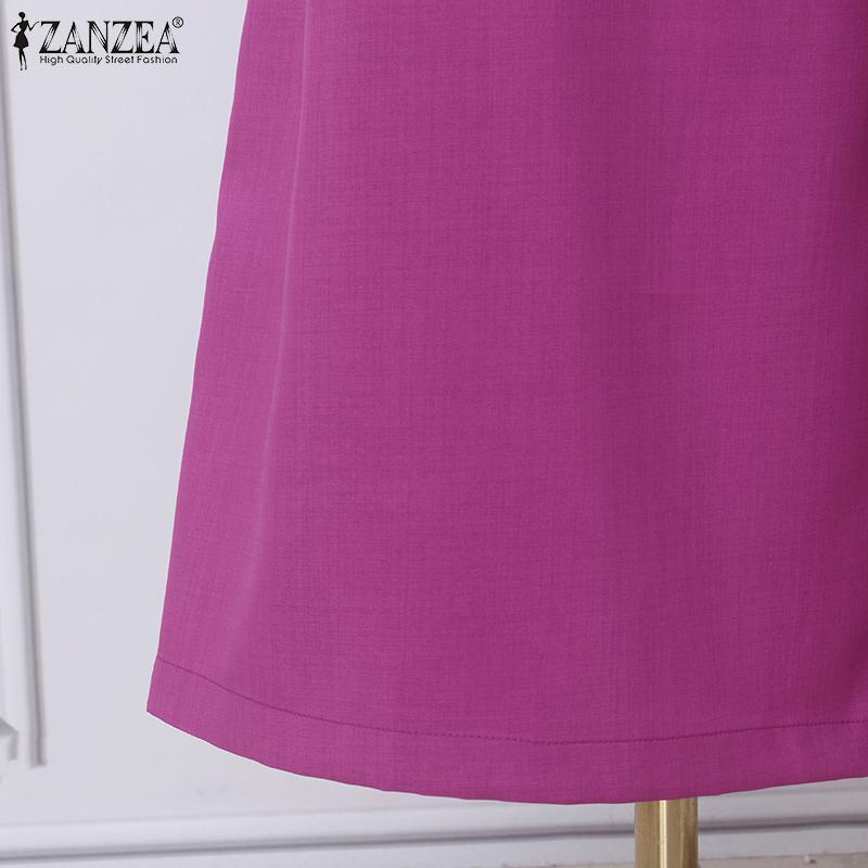 ZANZEA Womens Casual Elastic Waist Solid Color Loose Wide Leg Pants
