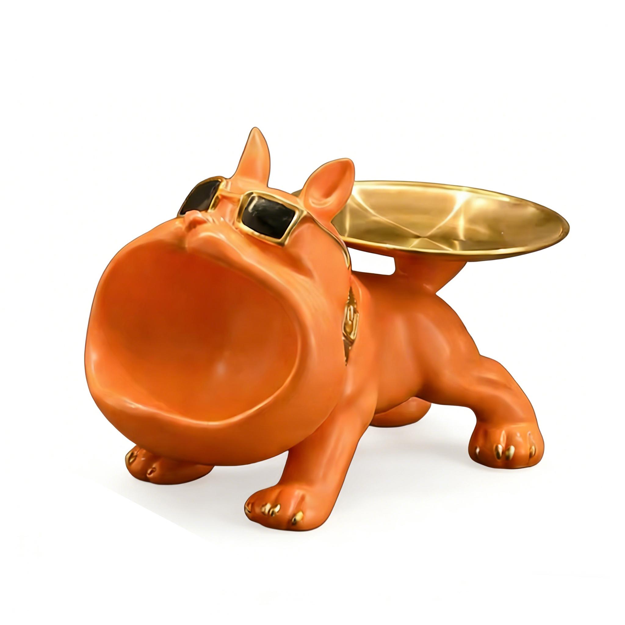

Orange Bulldog Statue Storage Tray Ornament Animal Dog Decoration Resin Craft Art Sculpture Home Decoration Gift