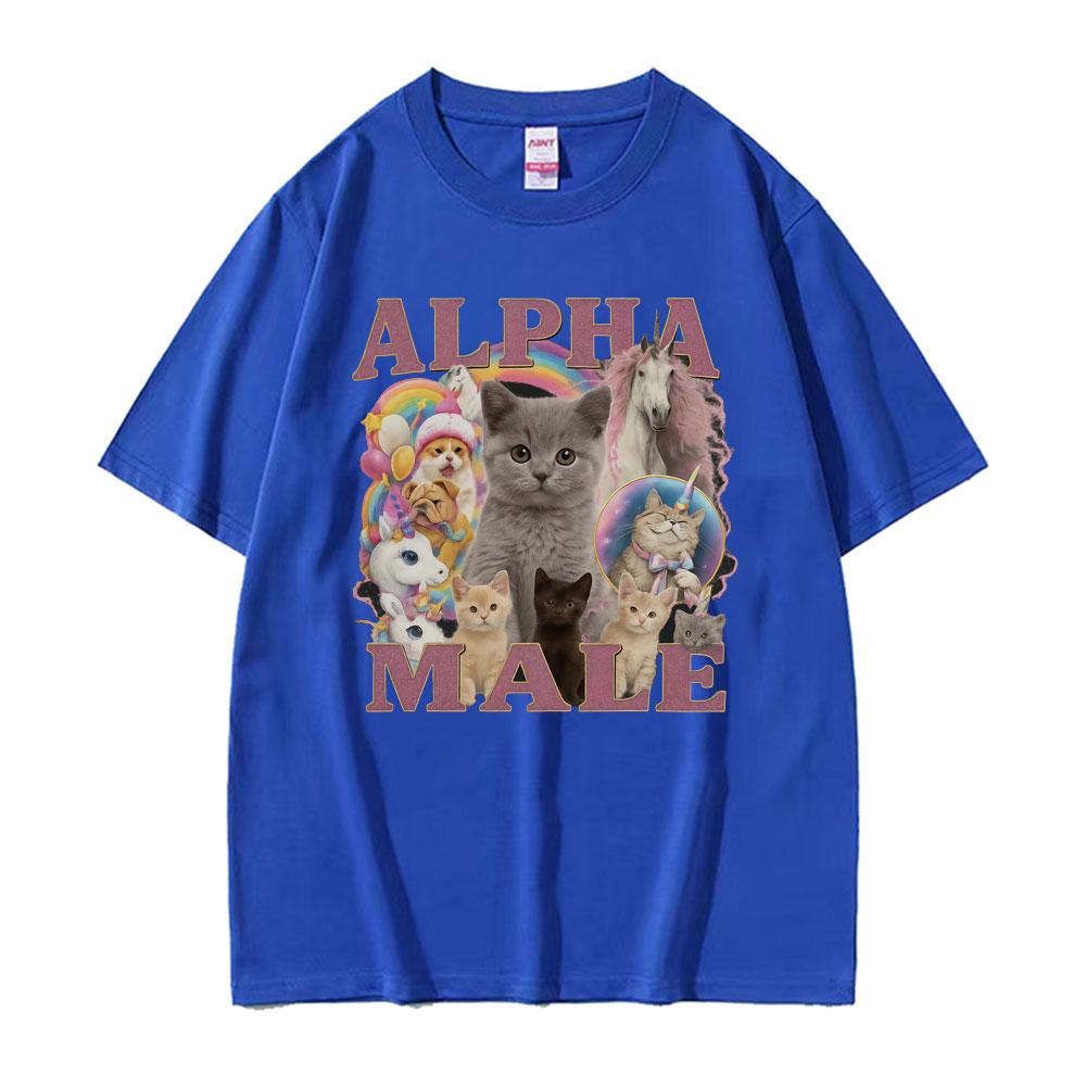 Alpha Male Funny Kitten Cat Meme T Shirts Unisex Fashion Cute Kawaii Unicorn Rainbow T-shirts Men Fashion Summer Comfort T Shirt