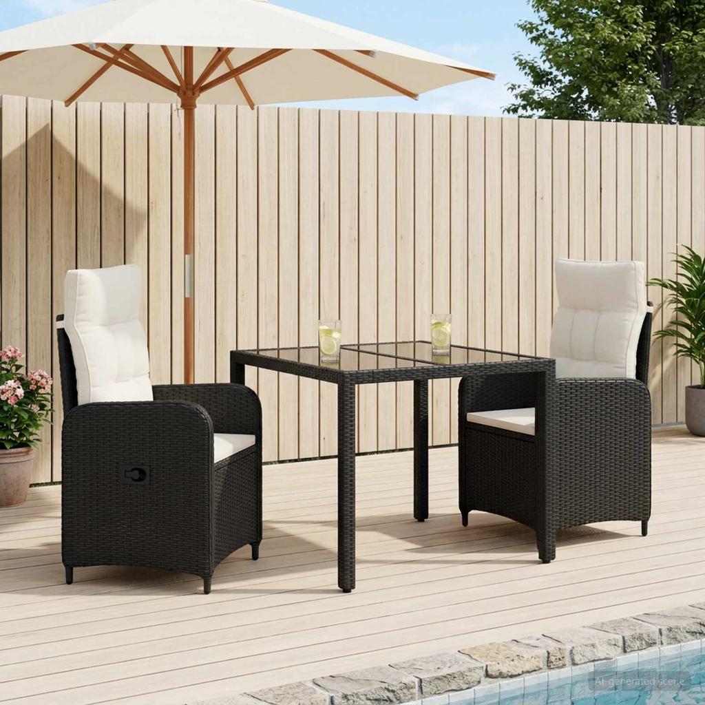 Outdoor Table Set 3 Pcs Black and Cream White 90 X 90 X 75 Cm