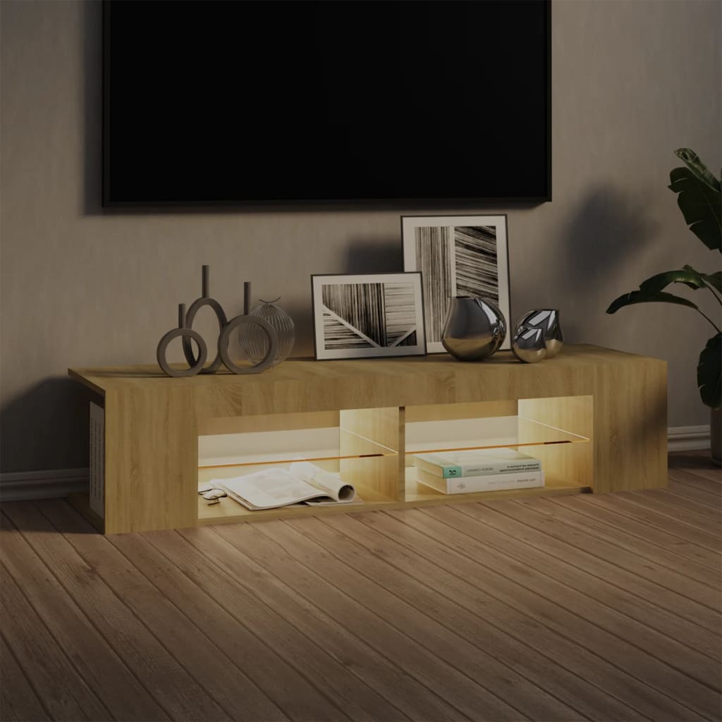 TV Stand with LED Lights Sonoma Oak Finish 135 X 39 X 30 Cm