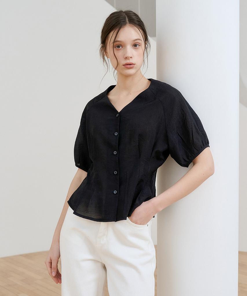 BIBYSEOB Heart Neck Raglan Blouse Black [T52]