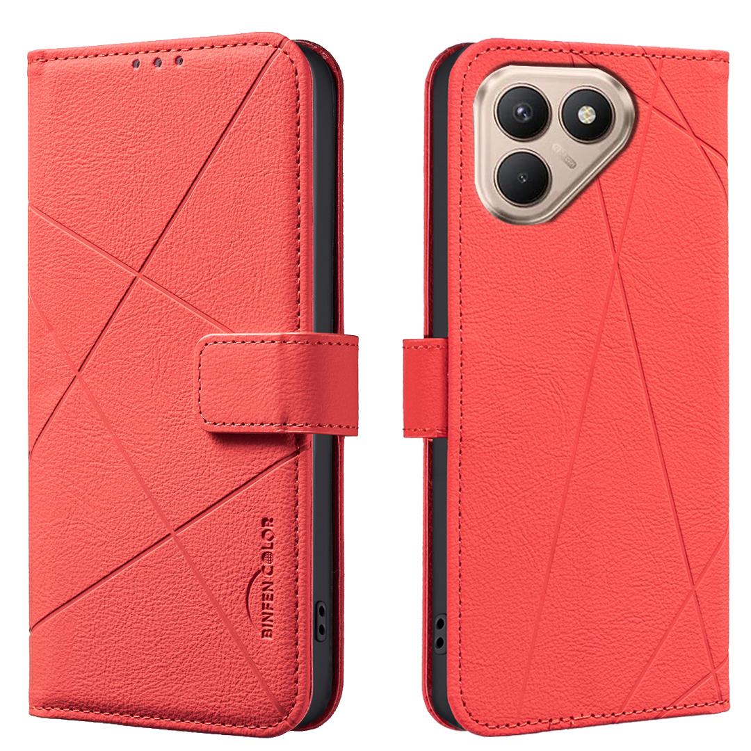 

For TECNO Pova 7 Ultra 5G Case BINFEN COLOR BF35 Geometry Imprinted Leather Phone Cover RFID Blocking Wallet Stand Red