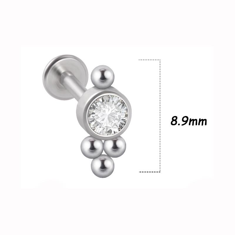 Titanium Steel 1.2 Gauge Crystal Cluster Triangle Lip & Ear Piercing Ring