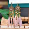 Bohemian Long Sun Flower Feather Earrings for Women Trendy Ethnic Retro Gold Color Chain Tassel Earring Wedding Vacation Jewelry