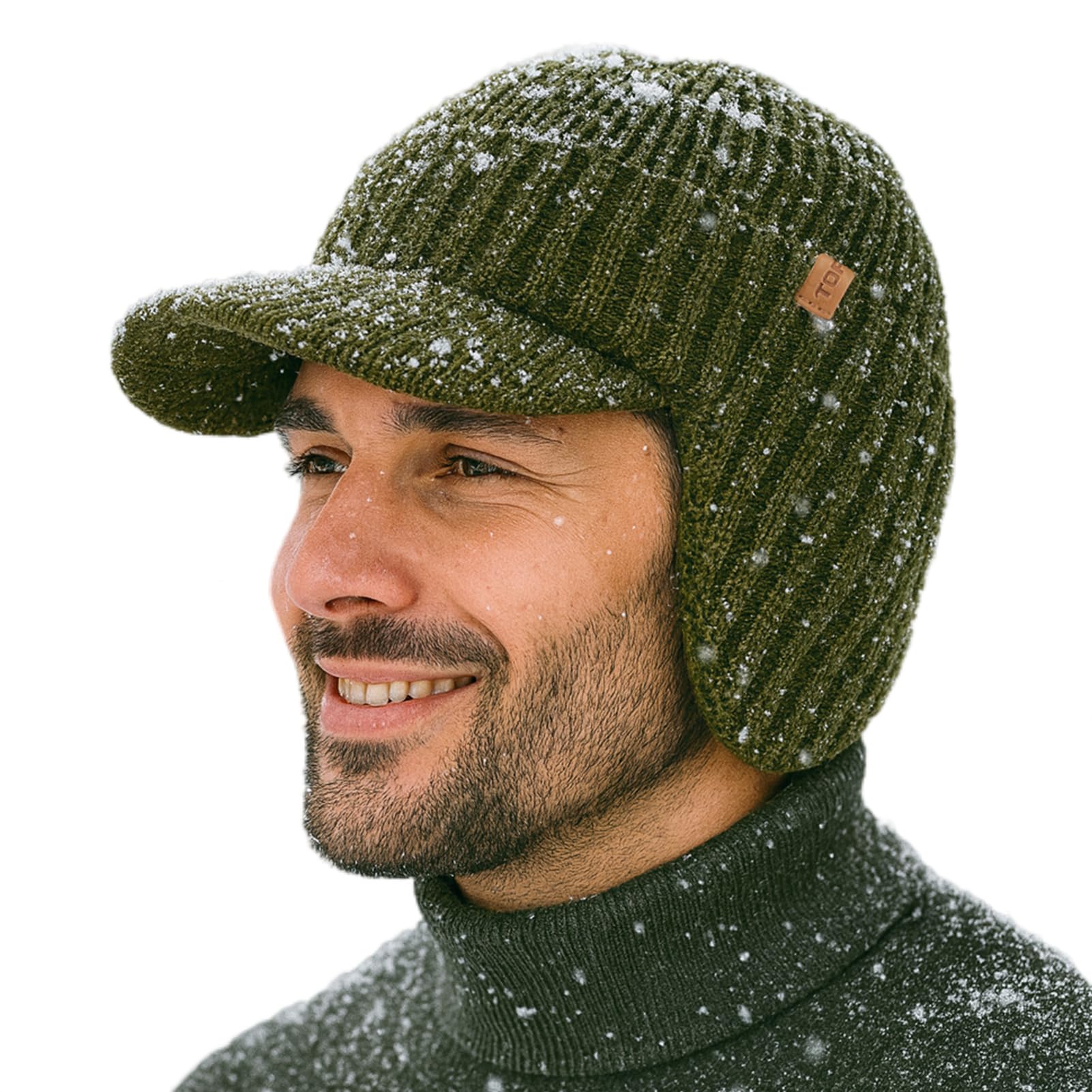 

Waterproof Merino Wool Earflap Knit Hat with Fleece Warm Winter Golf Windproof Winter Sports Cap Green [TOP-EX] 80% Lining, Beanie, Men s (Army