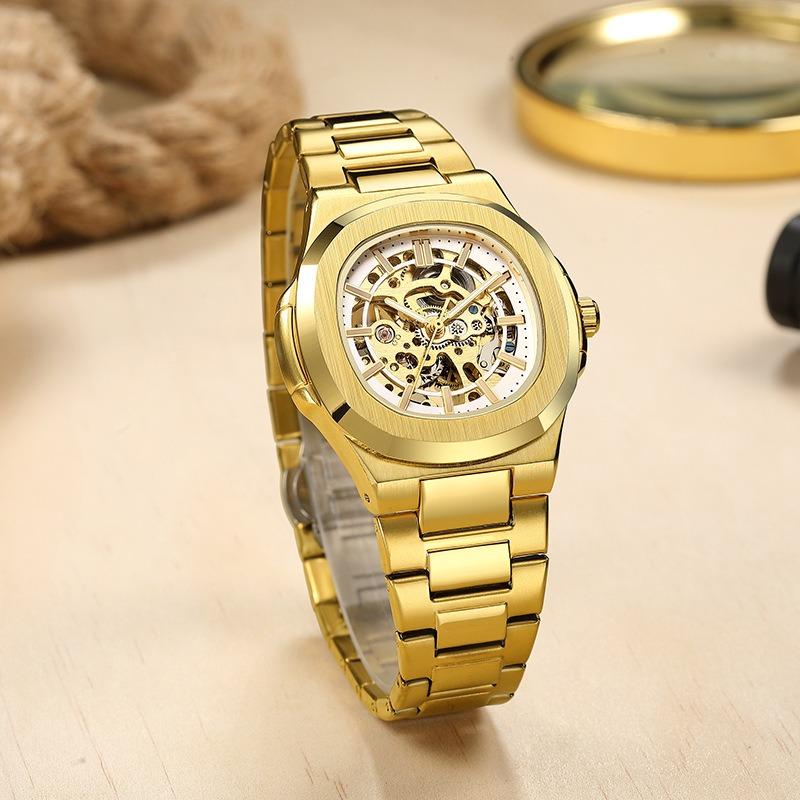 Double-sided hollow luminous men's watch, fully automatic mechanical watch, high-end waterproof men's watch, alloy watch