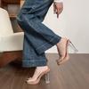 Platform transparent high heels for women small crystal sandals stepping on sandals