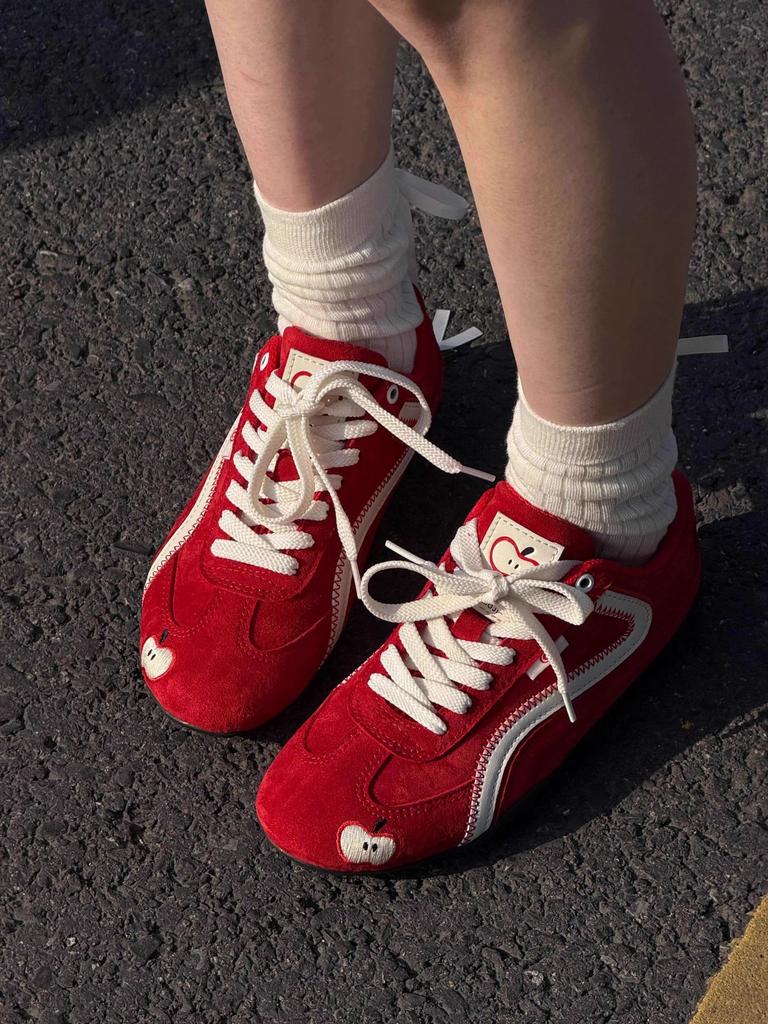 Keep version~ Red retro German training shoes versatile color matching lace-up casual sports shoes women's thin-soled Forrest Gump shoes women's shoes