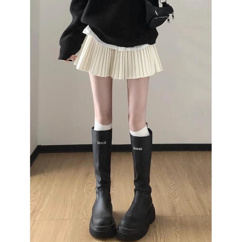 

Chanlan Apricot Pleated Skirt: Women s High-Waist Petite Skirt for Spring/Autumn 2025 S бежевый/абрикосовый