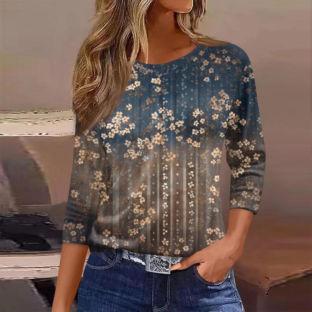 Damen T-Shirt Print 3/4 Ärmel Alltagsmode Wochenende Basic Rundhals Normales Oberteil