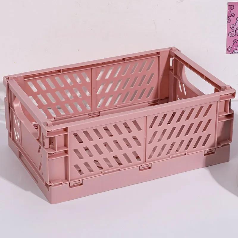 1pc Organizing Storage Baskets Case Folding Student Desktop Basket Tape Stationery Plastic Foldable Container Storage Box