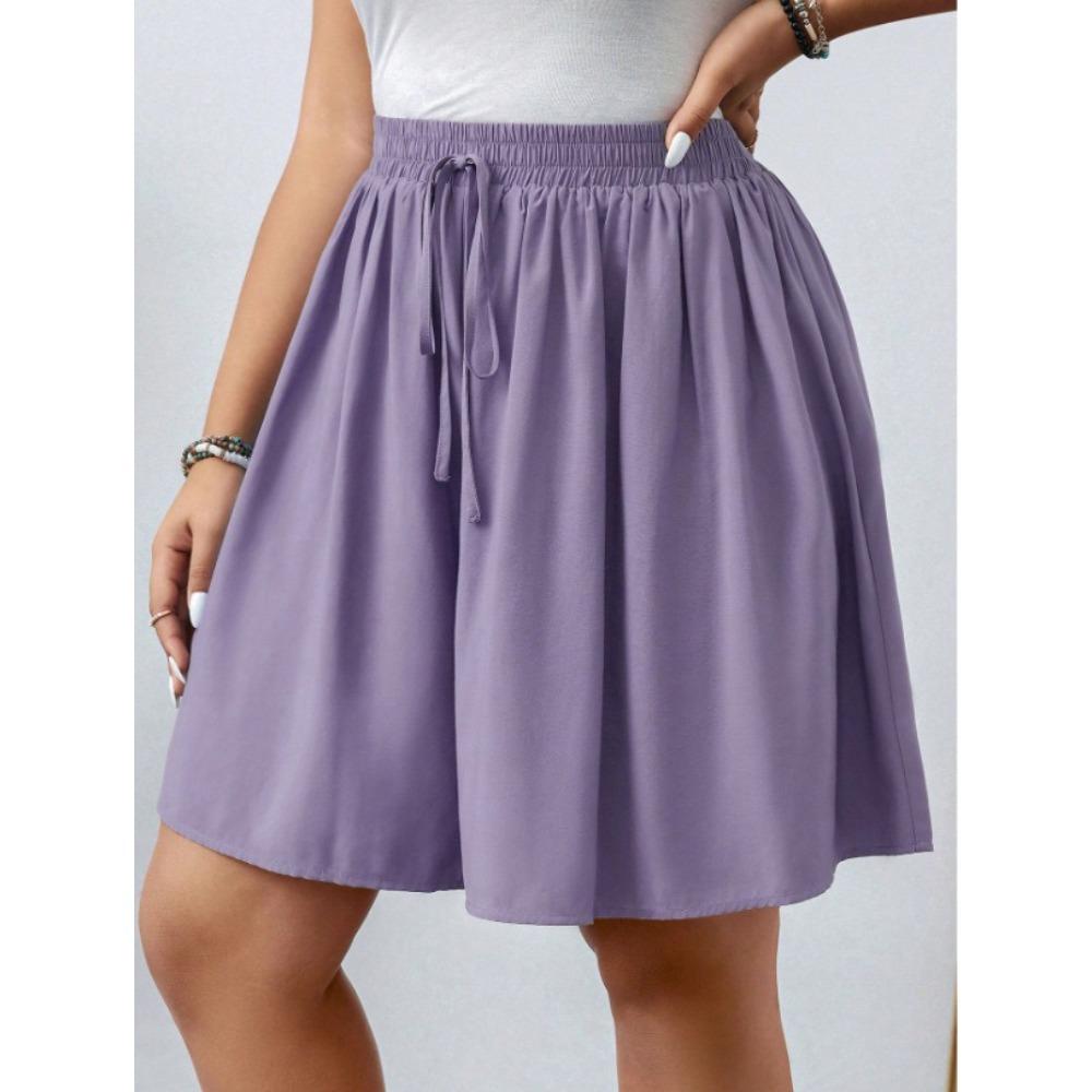 Pantaloncini Casual Estivi da Donna Taglie Forti con Coulisse in Vita Elastica, Pantaloni-Gonna Larghi da Spiaggia