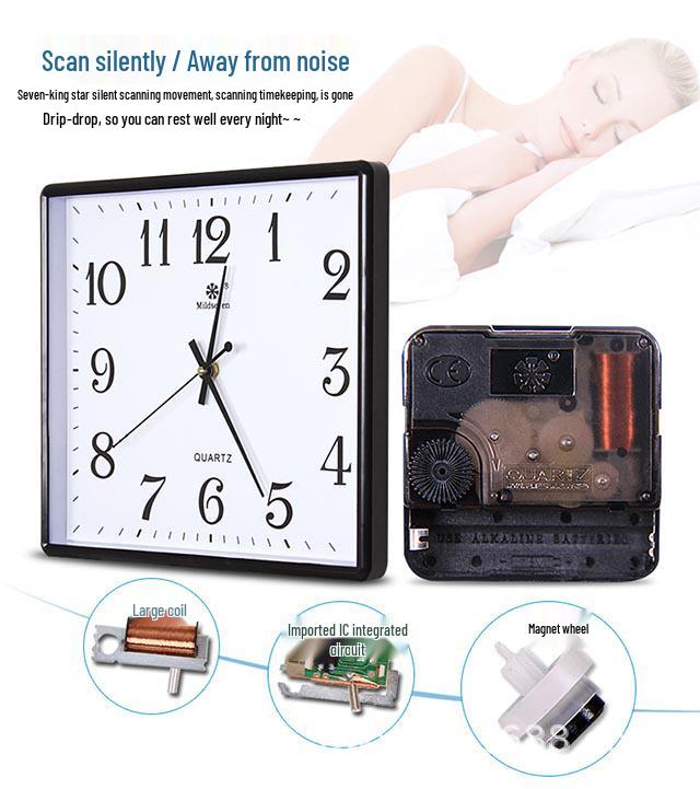 Seven King Stars Silent Quartz Wall Clock - Modern Square Design for Bedroom