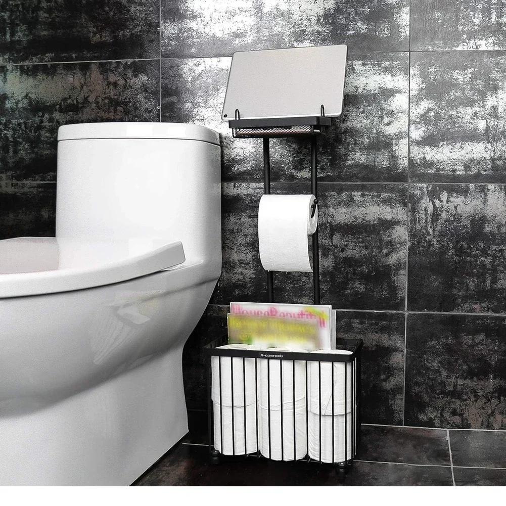 1PC Tissue Holder 32.5*18*24.5cm Black Modern Bathroom Tissue Holder With Storage Shelf For Tablet Phone Watch For Home Storage