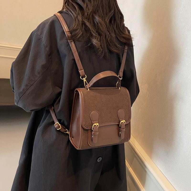 

Ретро мода контрастный цвет рюкзак женская трендовая сумка студенческая повседневная женская сумка темно-коричневого