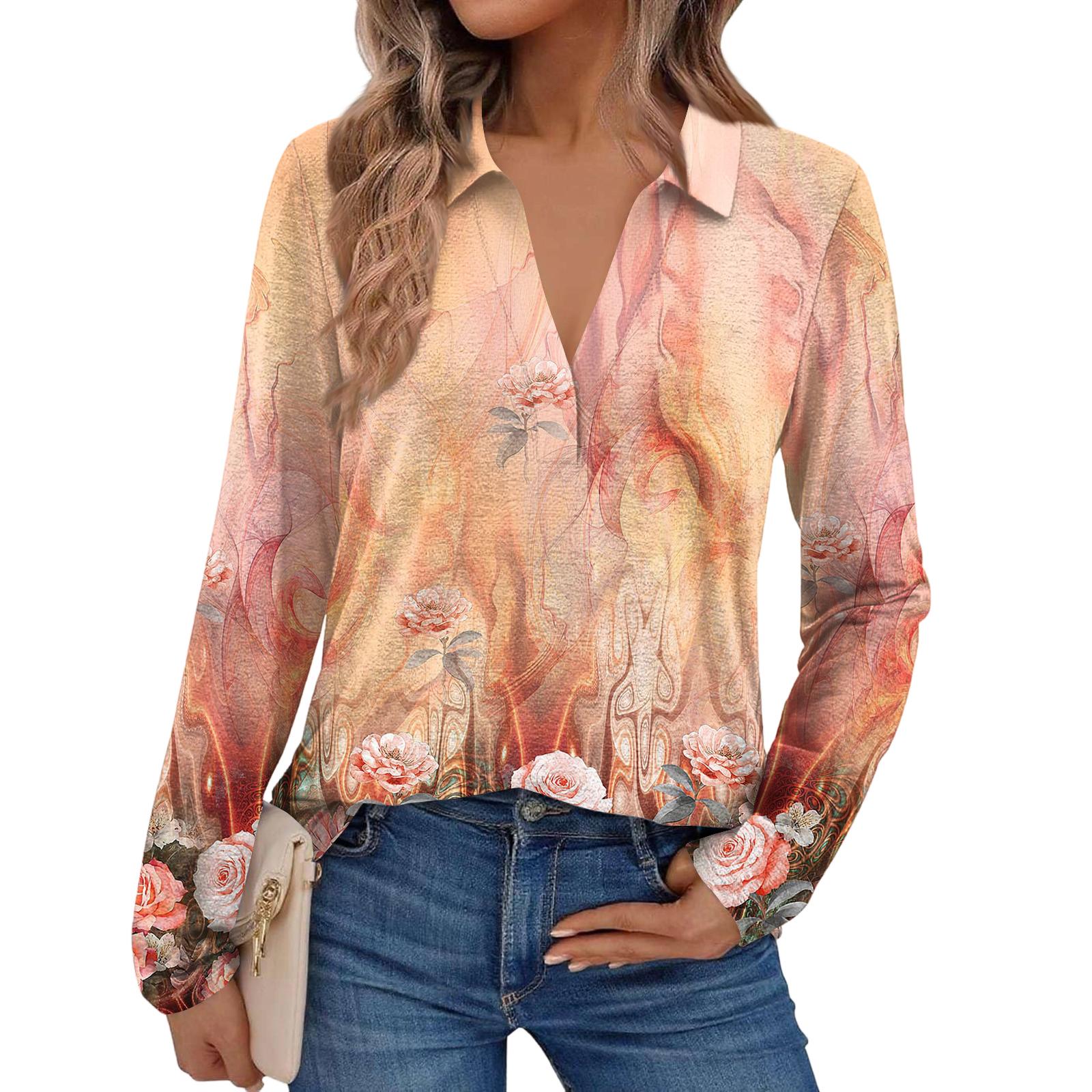

Women s Fashion Long-Sleeved Retro Floral Print Stand Collar Shirt M