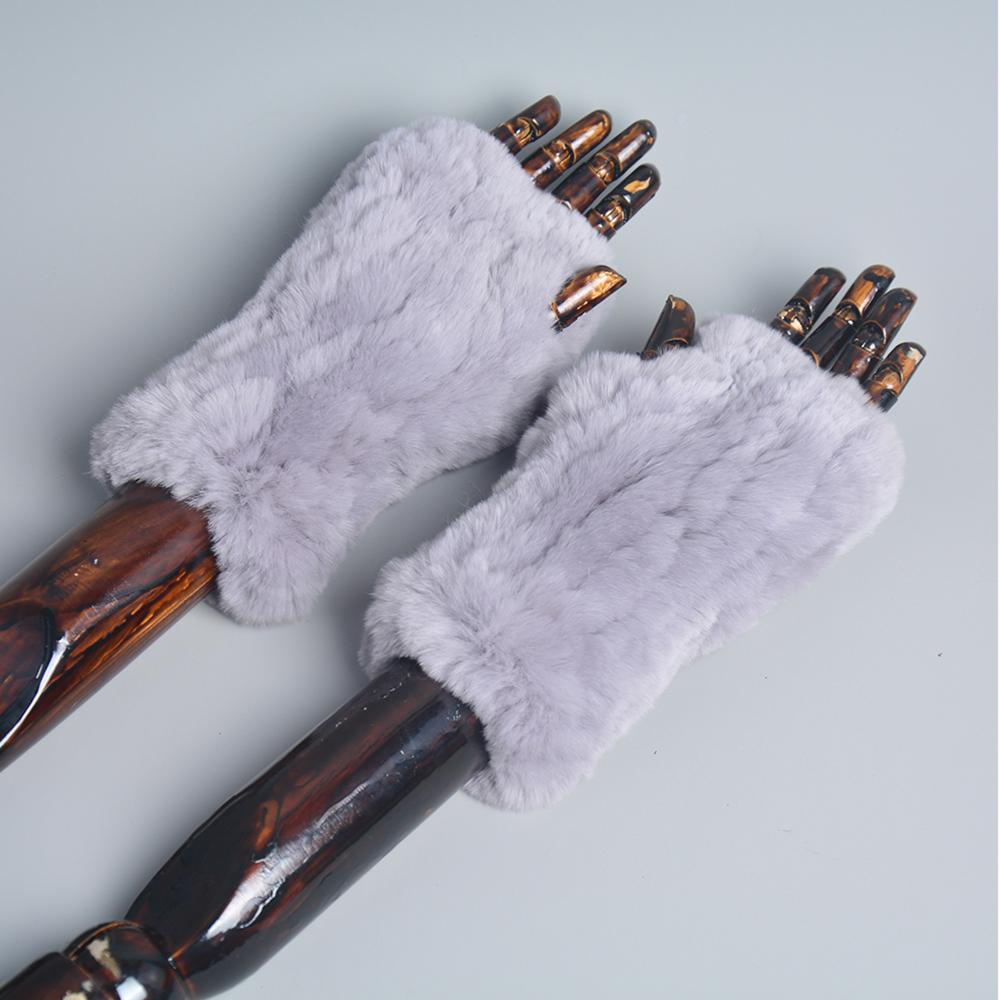New Women 100% Real Genuine Knitted Rex Rabbit Fur Mittens Winter Warm Lady Real Fur Fingerless Gloves Handmade Knit Fur Mitten
