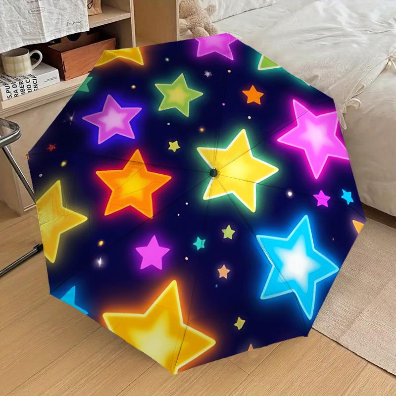 

1pc Neon Stars Pattern Automatic Open/Close Umbrella, 8-Rib Sturdy Frame, Umbrella for Travel, Everyday, Formal Events yy251126029