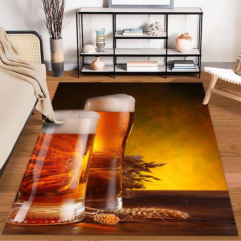 Beer Glasses with Wheat Design on Rustic Table Background and Warm Glow Style Suitable for use as an anti-slip1 for1room and bedroom sofas