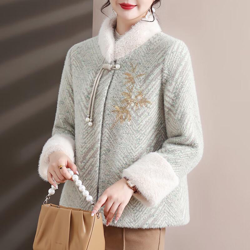 

Xuexi Женское вышитое зимнее пальто из искусственного норкового бархата XL