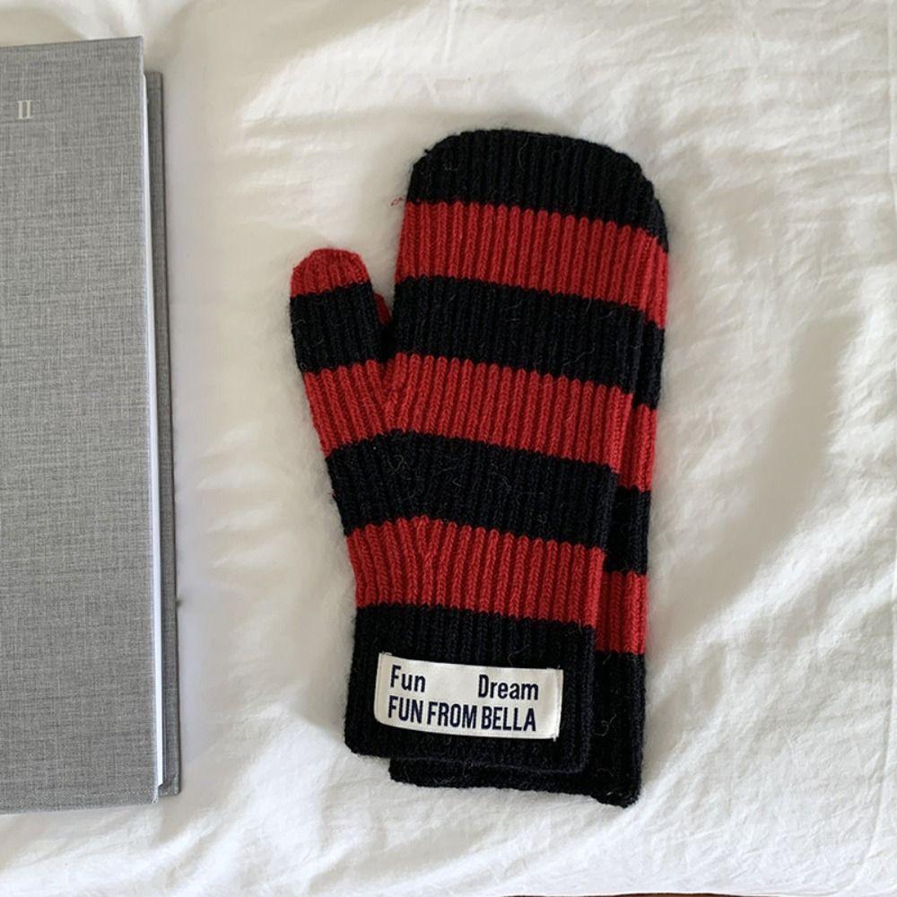 Thickened Striped Gloves Korean Electric Vehicle Gloves Simple Winter Warm Riding Gloves  Girl