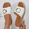 Metal Buckle Slip On Sandals Women Plus Size 43 Fashion Rivet Wedge Slides Women Metal Decor Platform Slippers Summer Sandalias