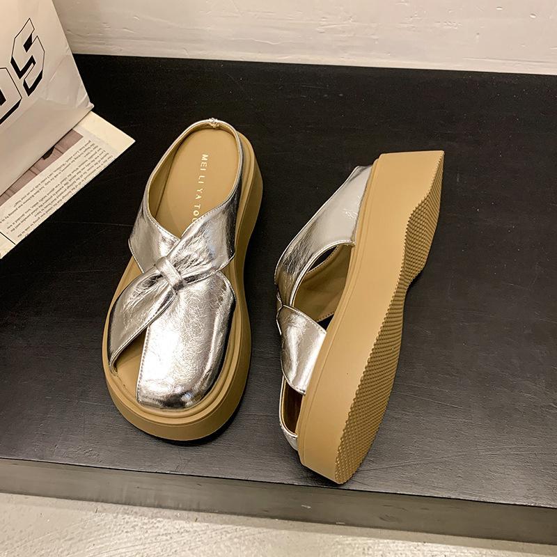 Feeling Bag Head Outer Wear with Cool Slippers Skirt Women's Summer Half Slippers Thick-soled Small Man Stepping On Shit French Mary Jane Shoes