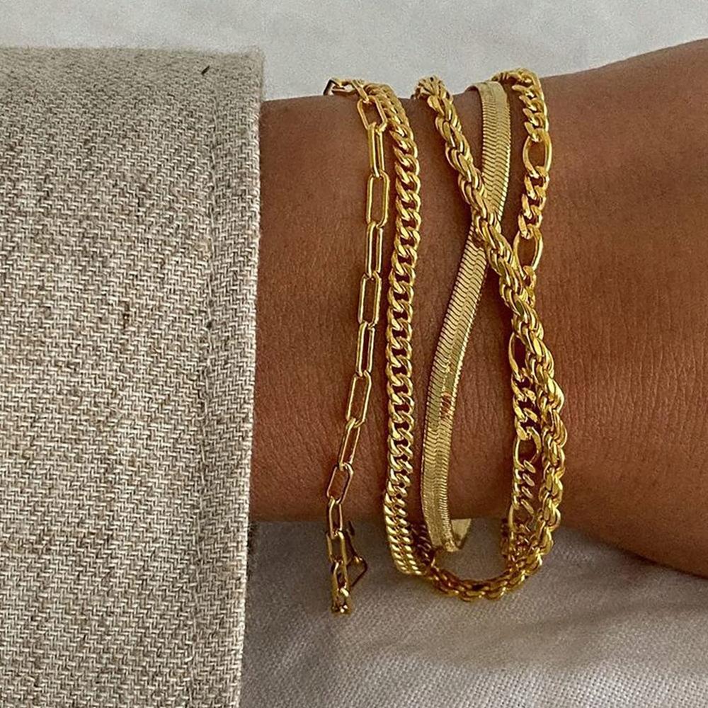 Women's Set of 5 Gold Chain Bracelets Thin Surgical Steel